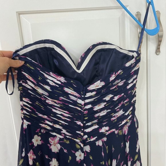 Allure Bridesmaid Navy Floral Ruched Dress - Picture 10 of 10